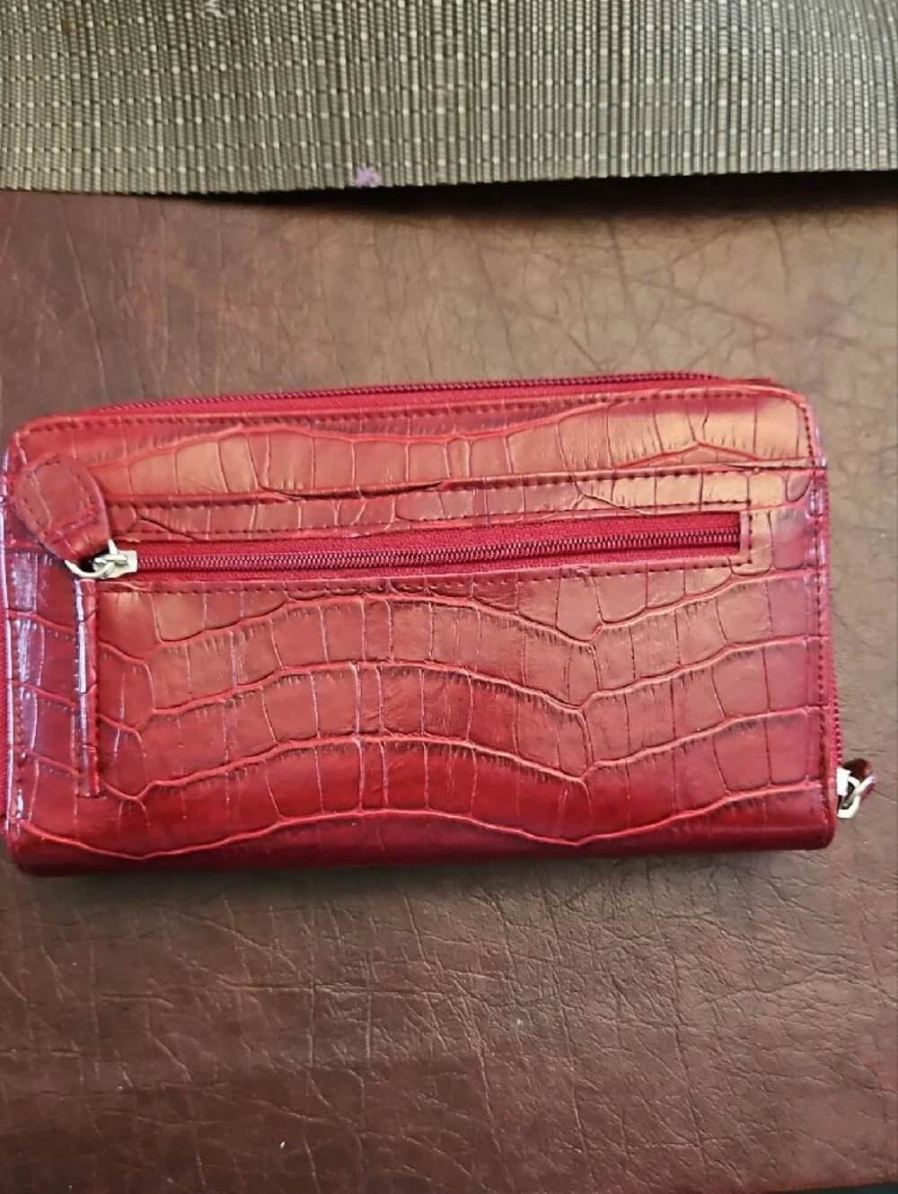 Red Croc-Embossed Wallet Clutch